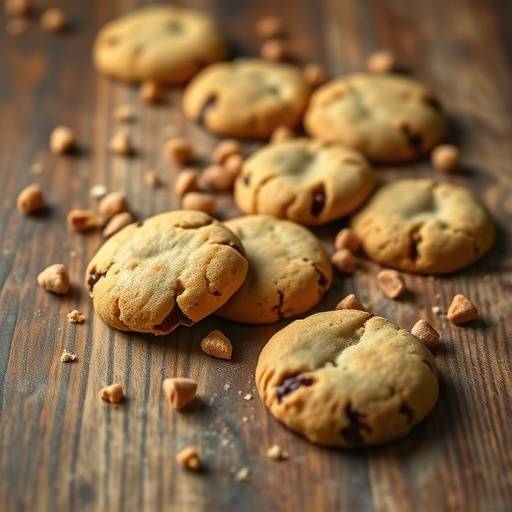 Imagen ilustrativa de varias galletas (cookies) esparcidas sobre una superficie de madera, representando la tecnología de las cookies en la web.