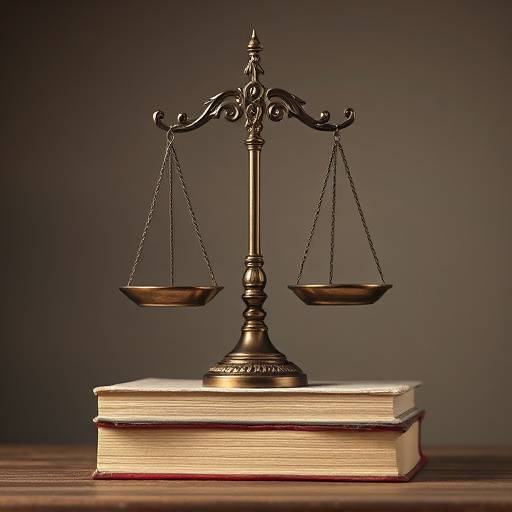 Una balanza de la justicia sobre un libro de leyes, representando los términos y condiciones